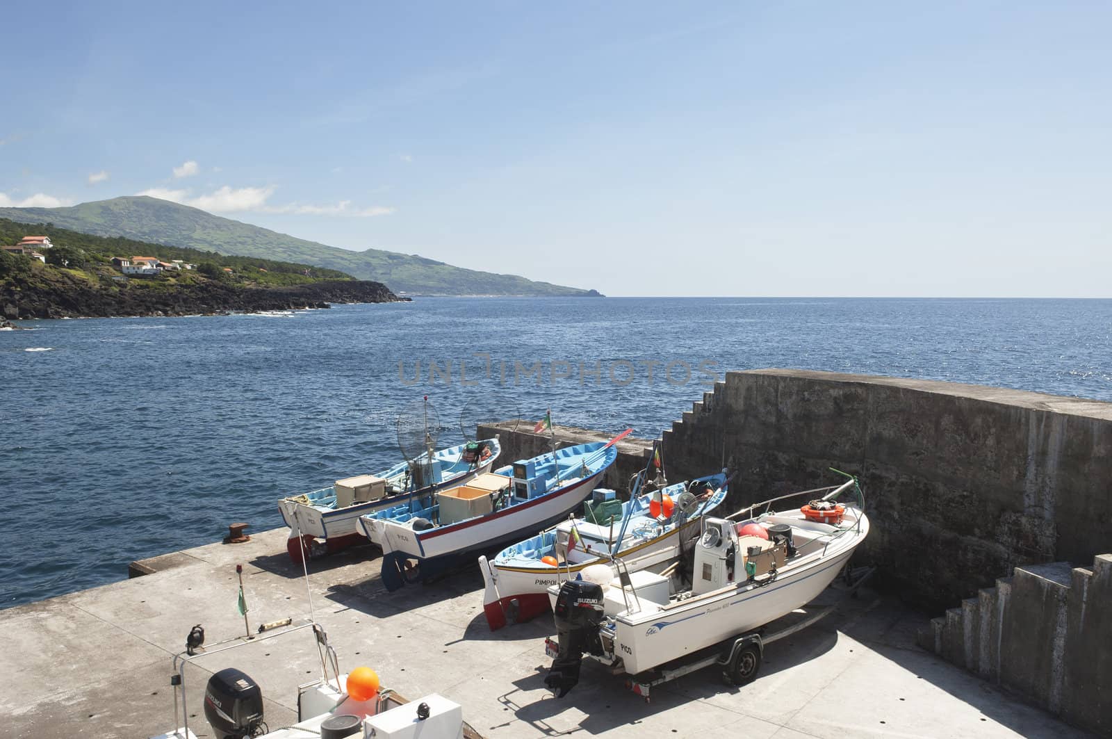 Fishing boats in a small port, Pico, Azores