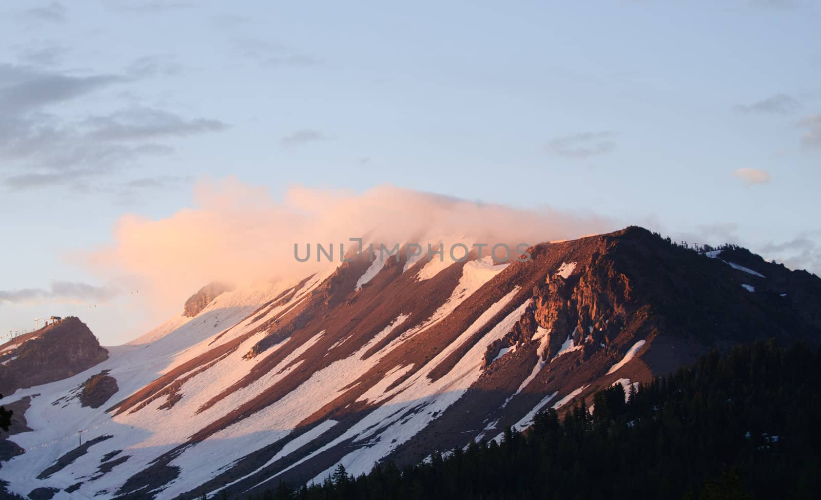 Sunrise on Mammoth mountain at ski Mammoth in California