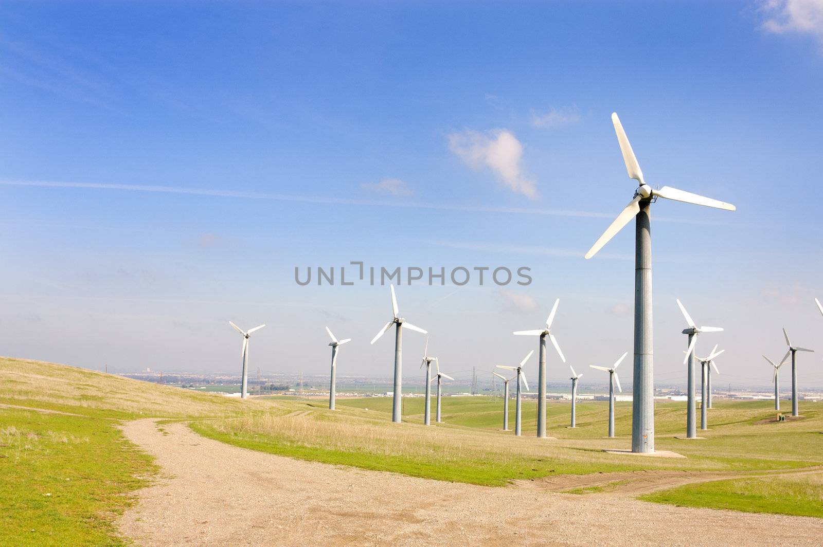 Alternate energy power source wind generator farm in California 