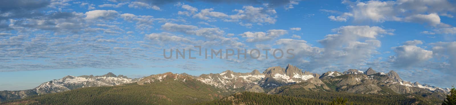 Panoramic view of the Minarets a group of mountains in the Sierra Nevadas in California