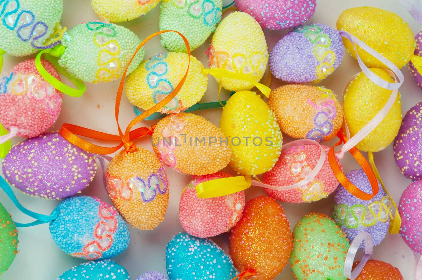 colorful eastern eggs on white background
