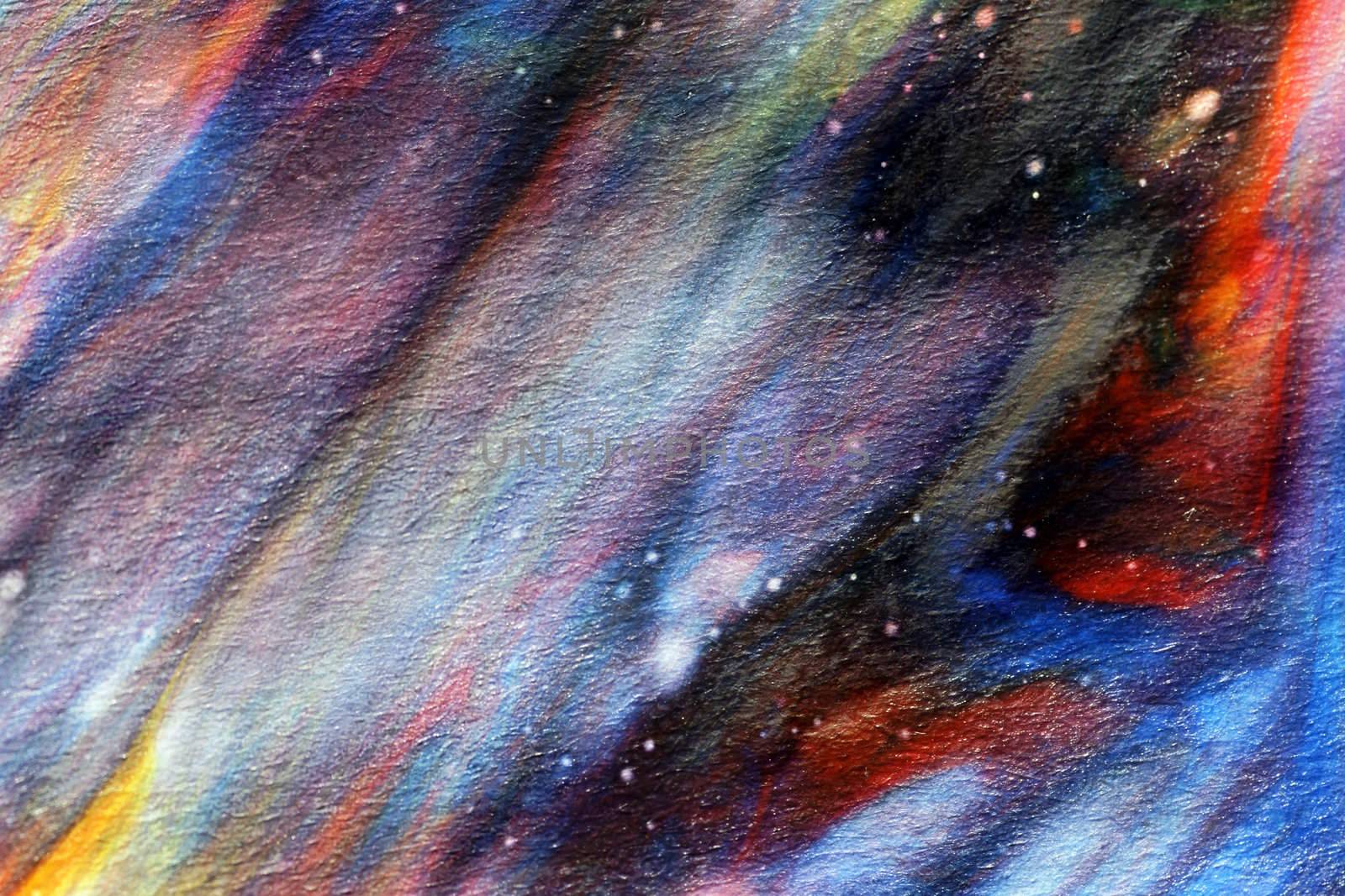 Original space inspired abstract watercolor painting with deep and rich colors and great paper fiber details as texture.
