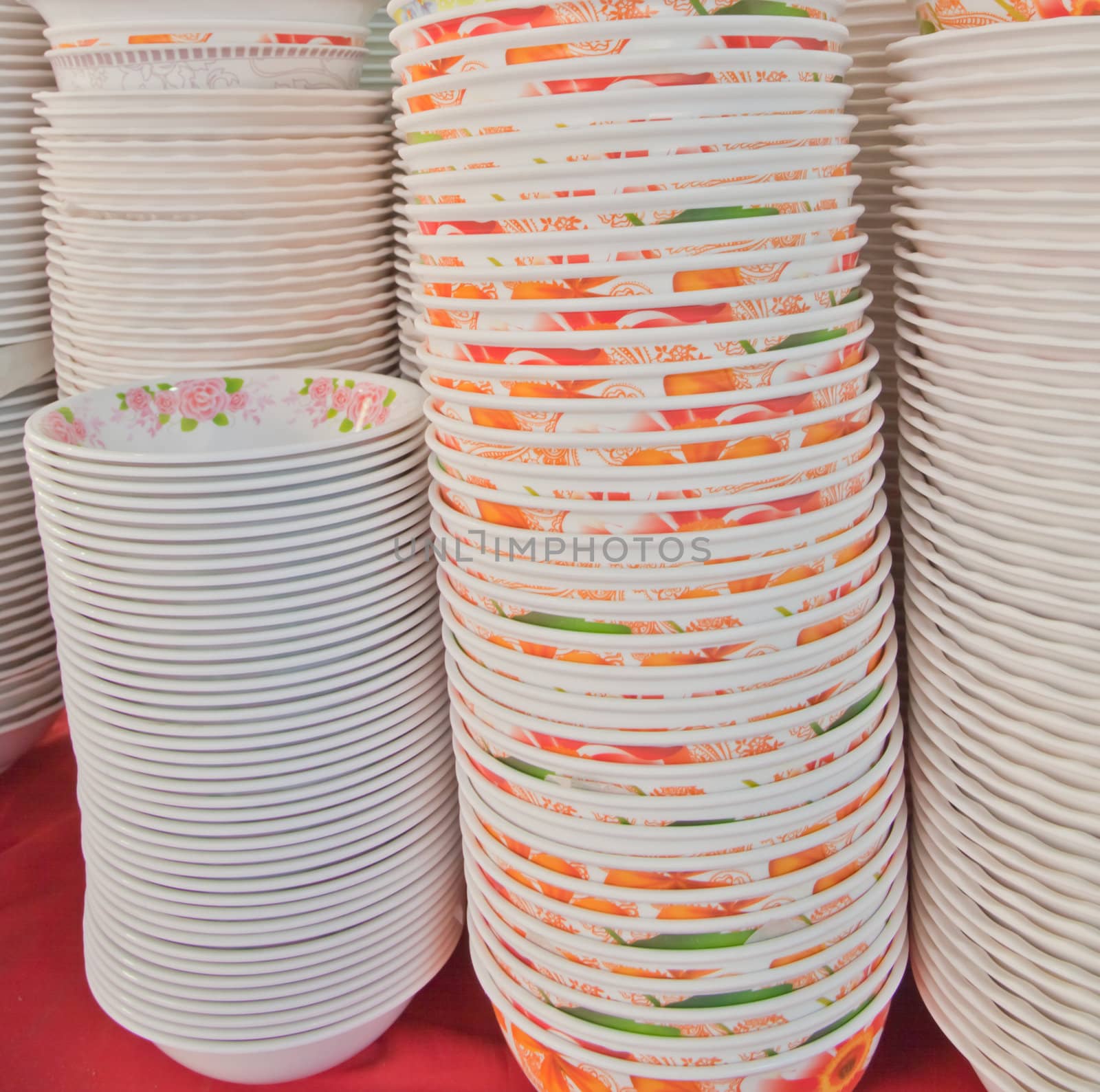 Stack of empty bowl ready for sale in the market.