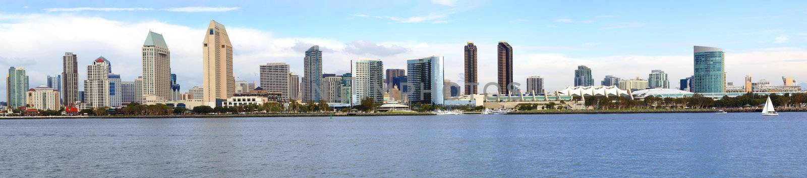 A panoramic view of the San Diego skyline.