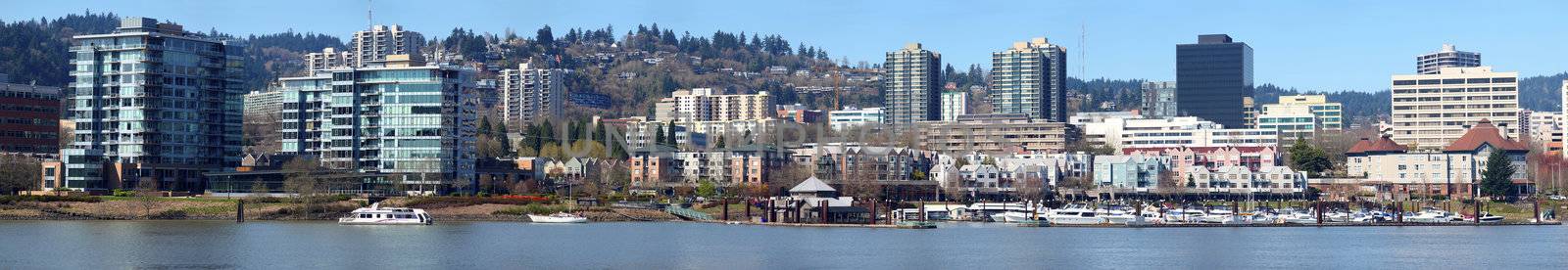 A panorama of the downtown marina, Portland OR.