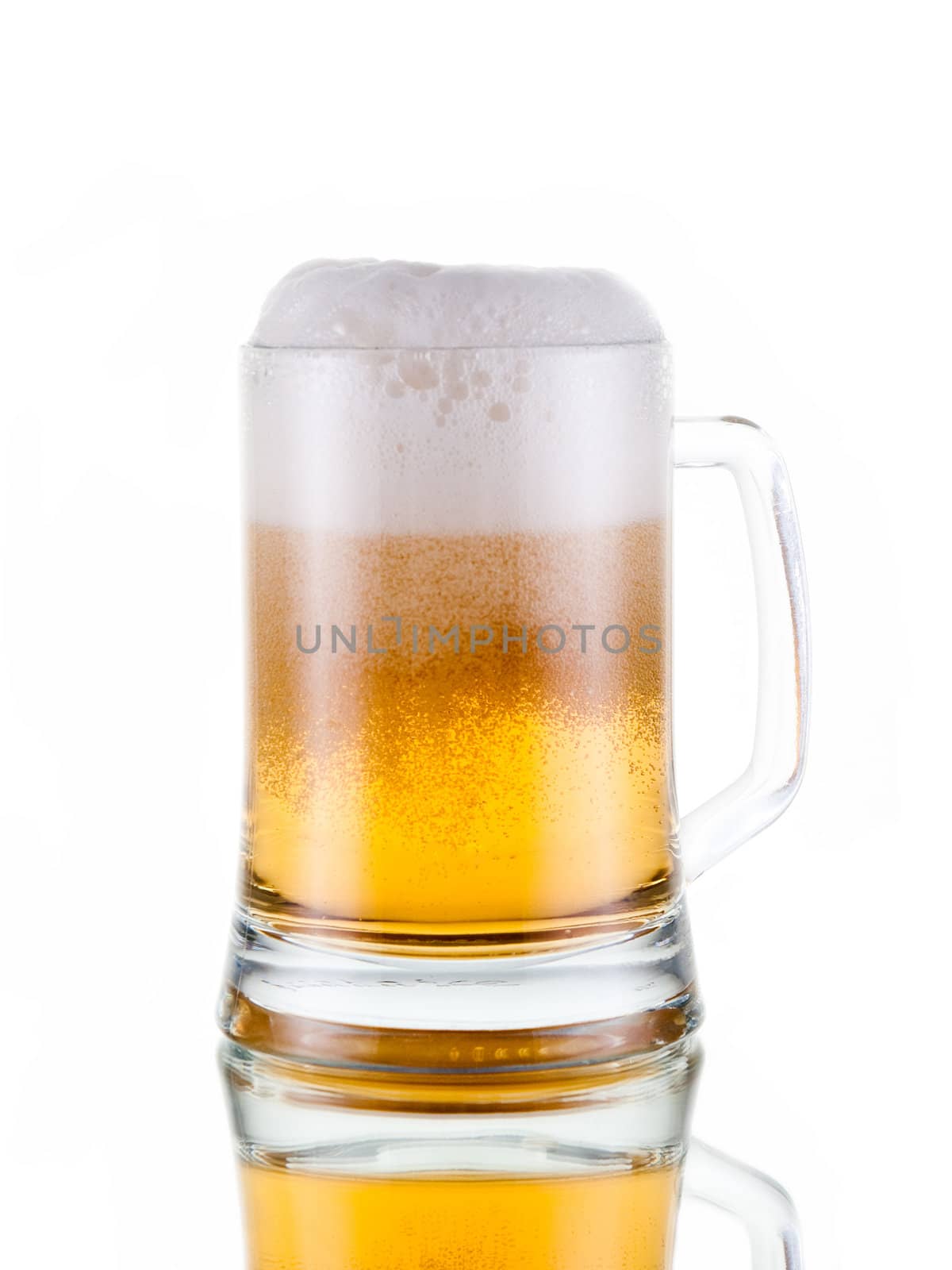 Fresh beer with froth, isolated on white