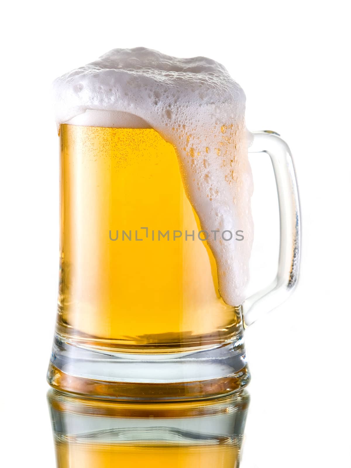 Fresh beer with froth, isolated on white