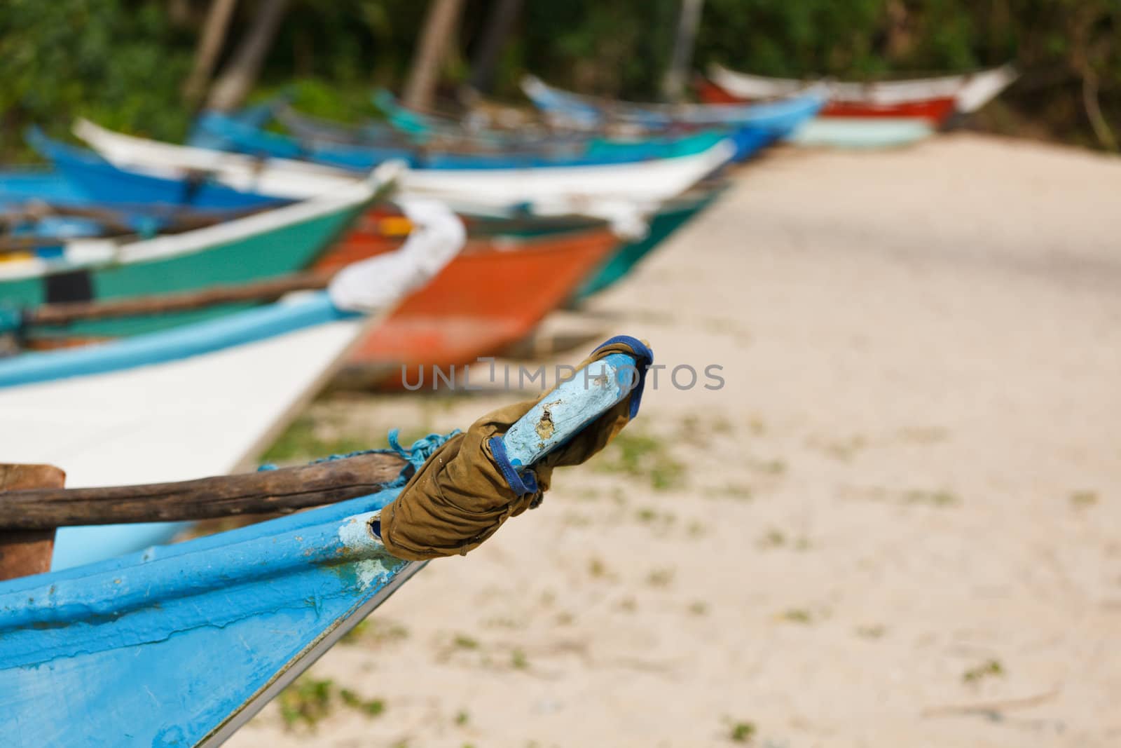 Fishing boats on beach. Mirissa, Sri Lanka