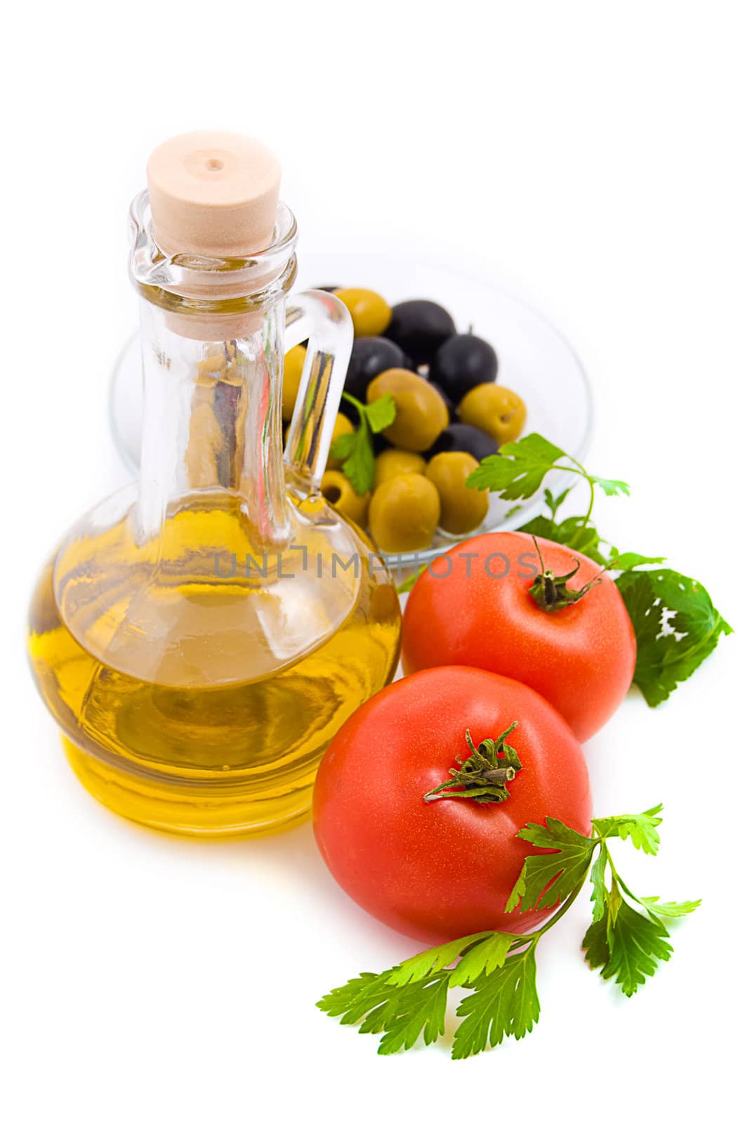 Olive oil, tomatoes and greens by Angel_a