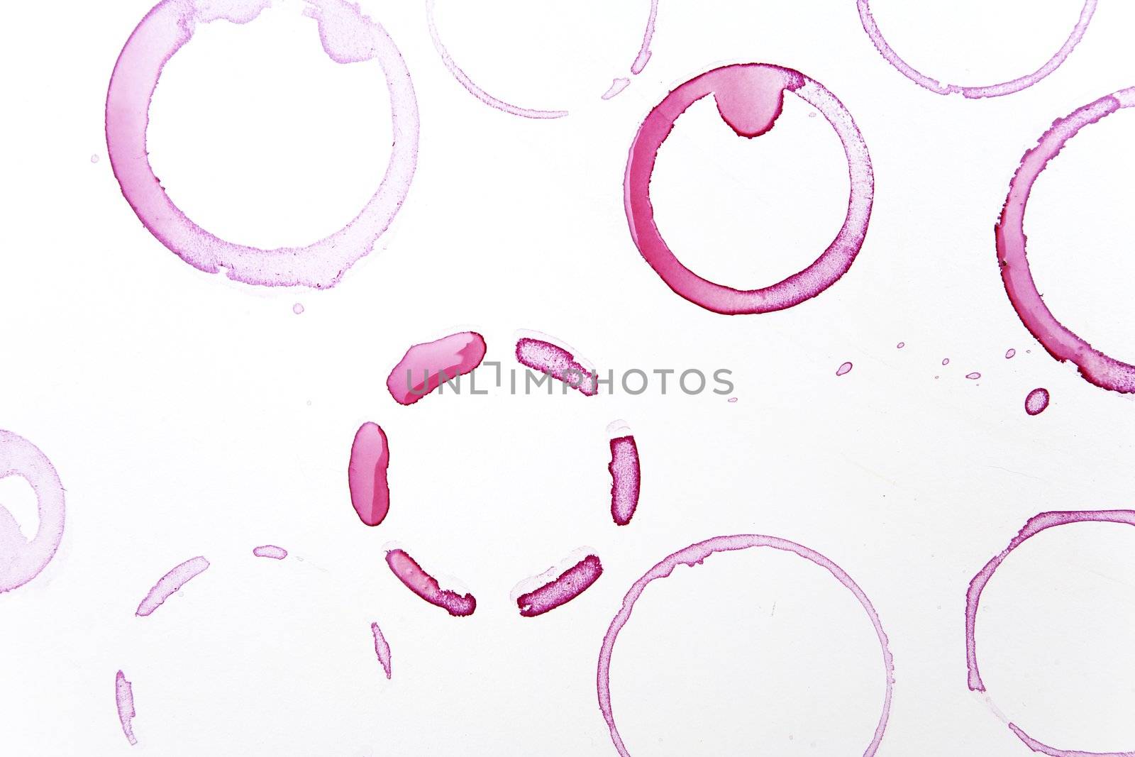 close up of wine glass marks on white background