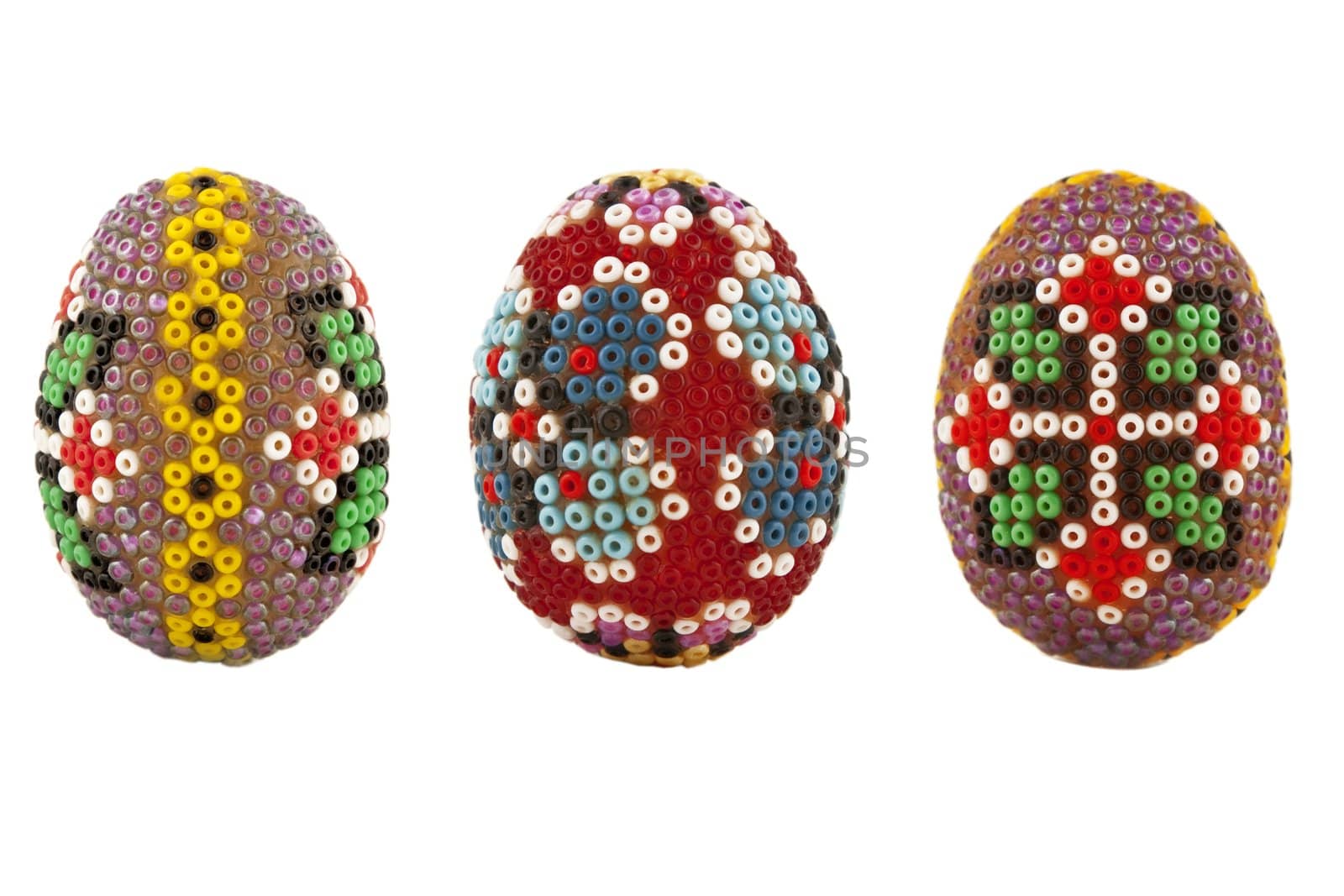 Hand-made traditional Easter eggs on white background