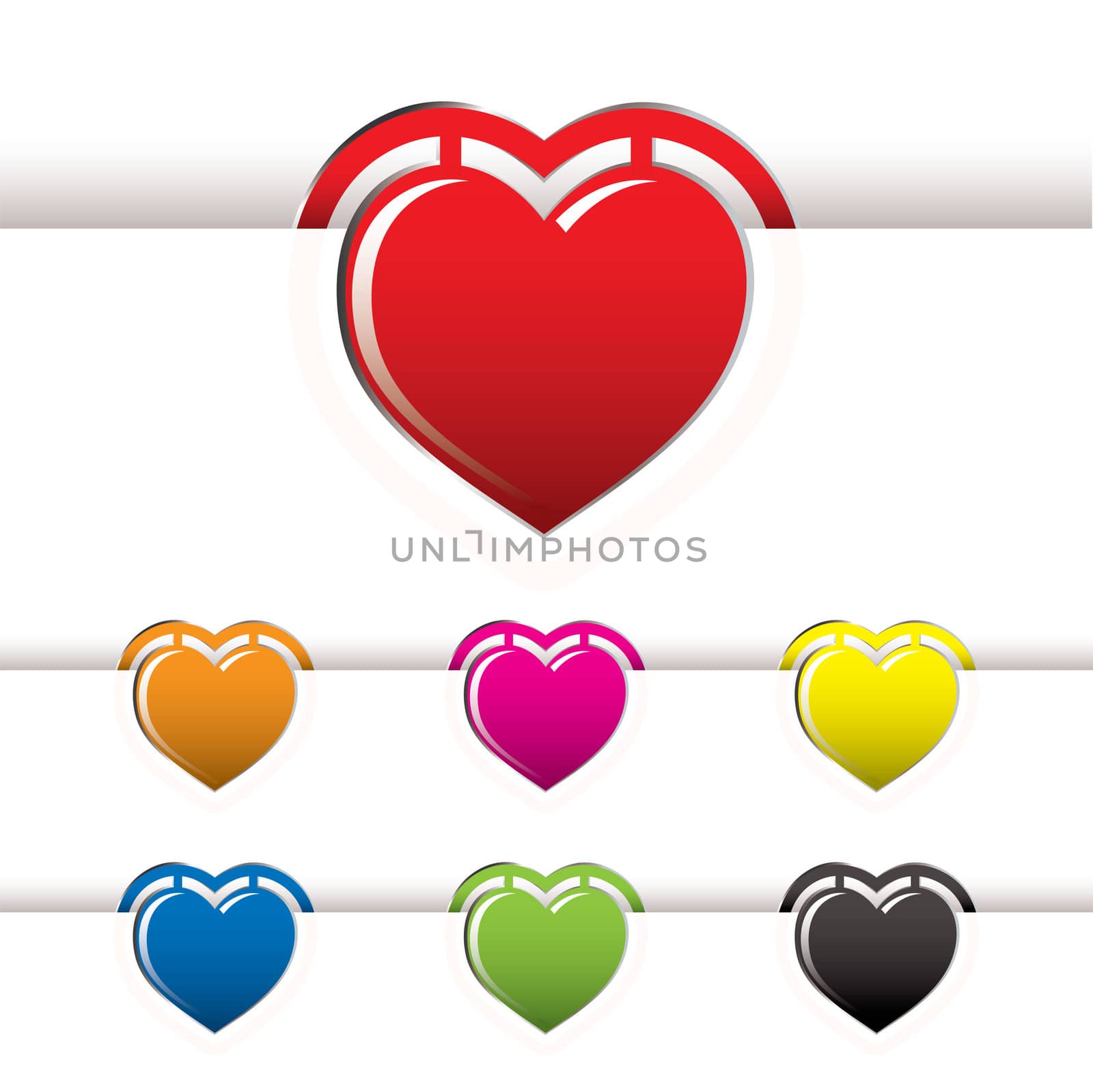 collection of heart shape book marks with white paper background