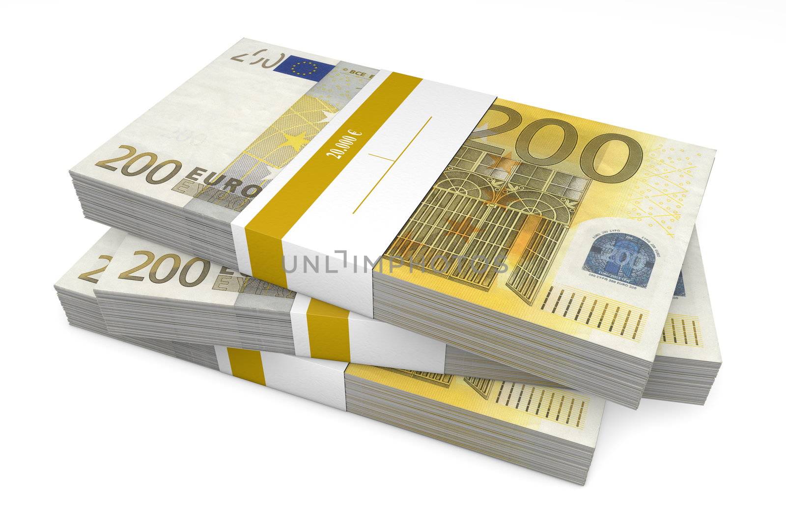 Three Packets of 200 Euro Notes with Bank Wrapper by PixBox
