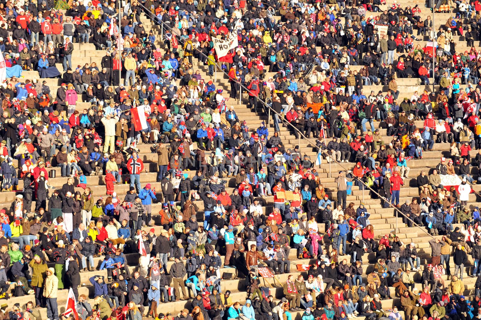 The crowd in Holmenkollen ski jump arena during the world cup competition