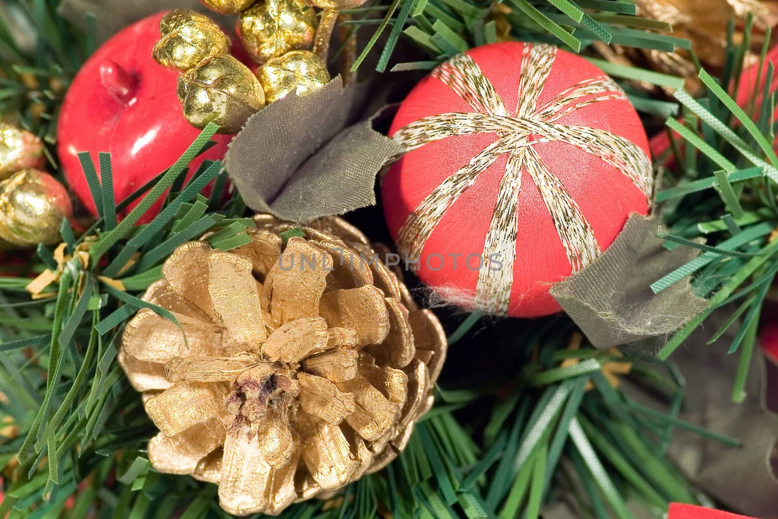 Christmas decoration. Toys into fir.