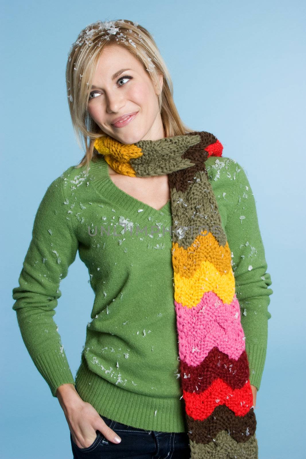 Blond winter girl wearing scarf