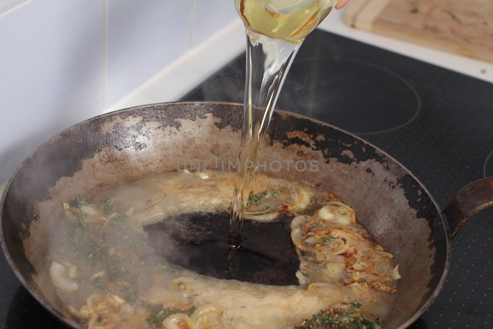 deglaze for sauce in a iron grill pan.