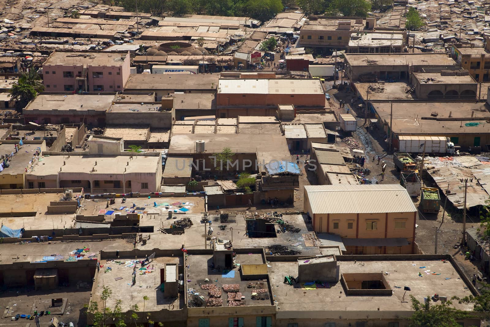 Aerial view of the city of Bamako in Mali during the day