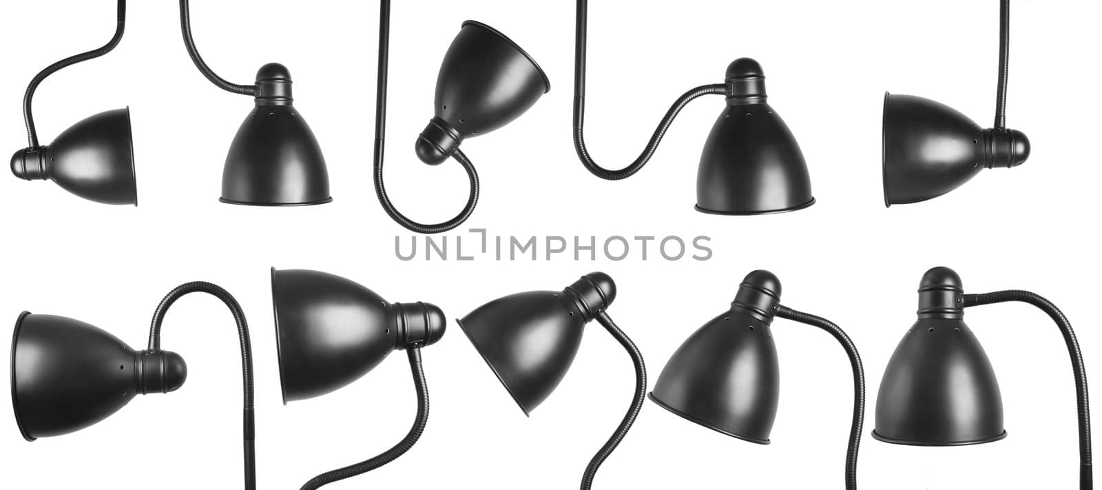 different view of metalic black lamp isolated on white background 