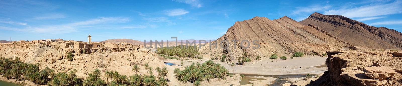 View of a wild landscape and desert in the south of Morocco