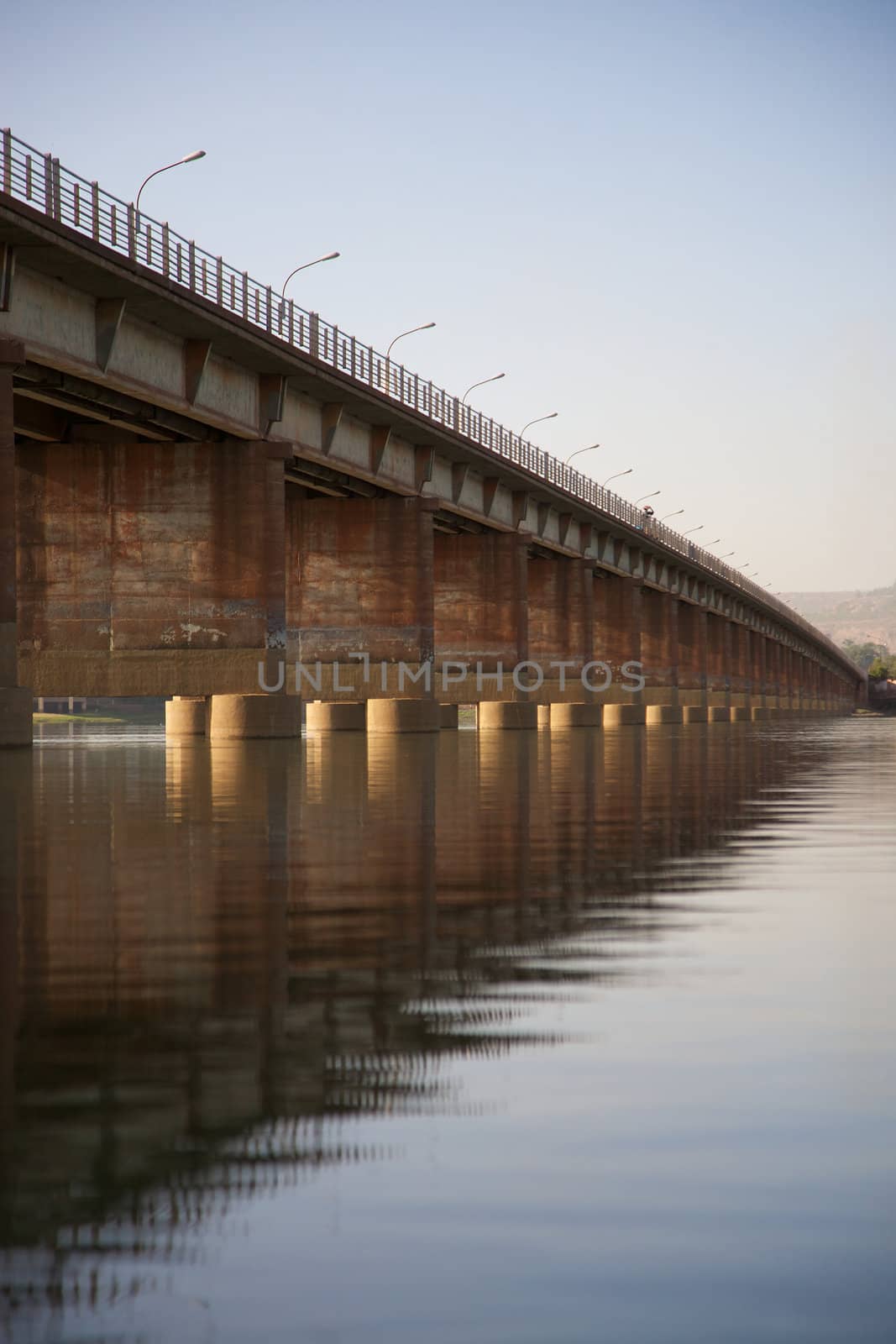 Pont des martyrs Bridge in Bamako - On the river the Niger with a beautiful sunset and people walking