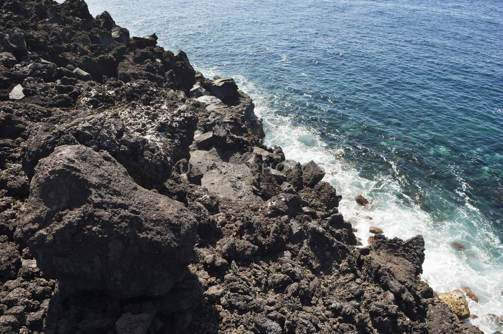 Volcanic rock in Pico island coastline, Azores