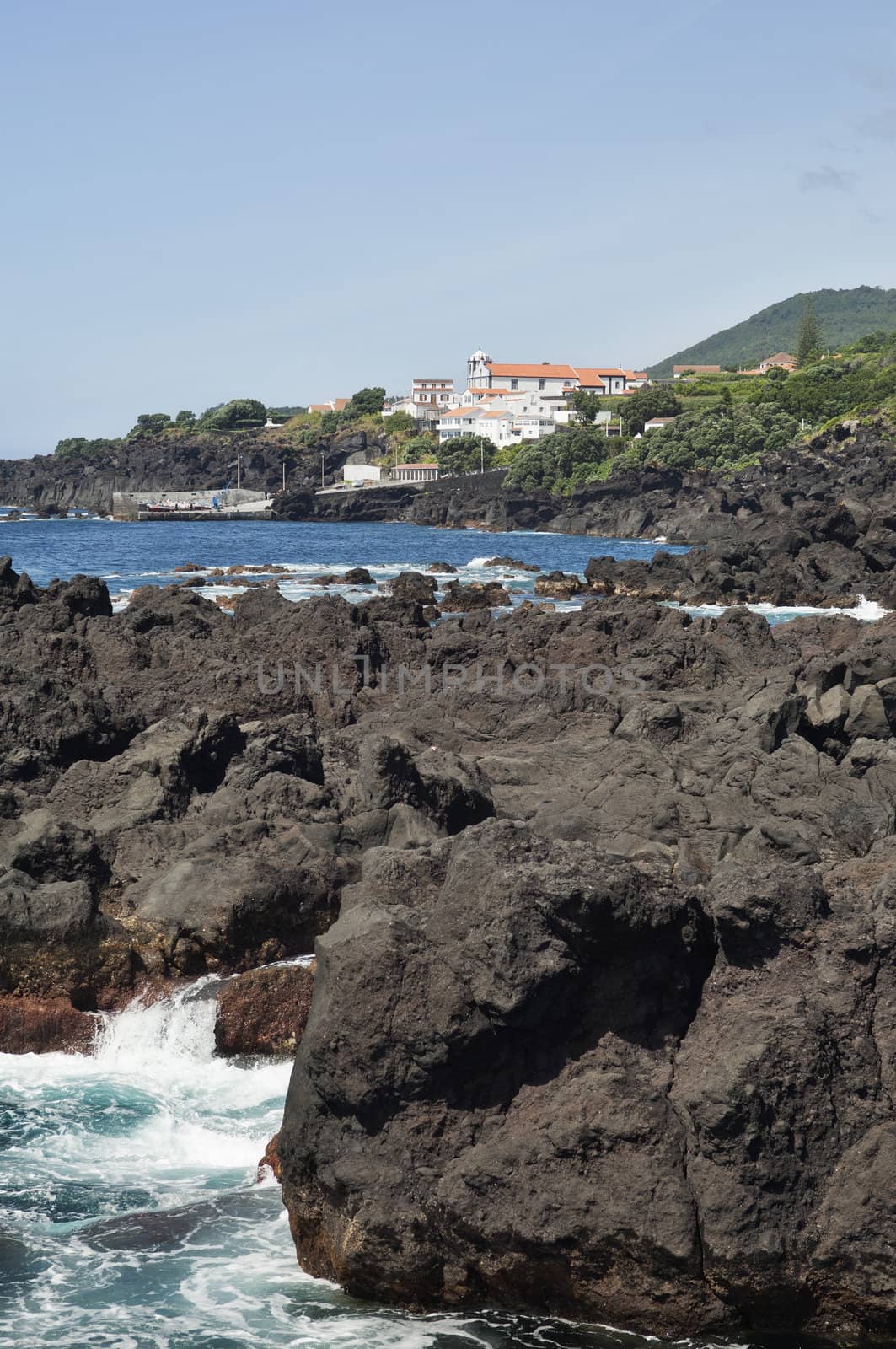 Volcanic coastline landscape of Pico island, Azores