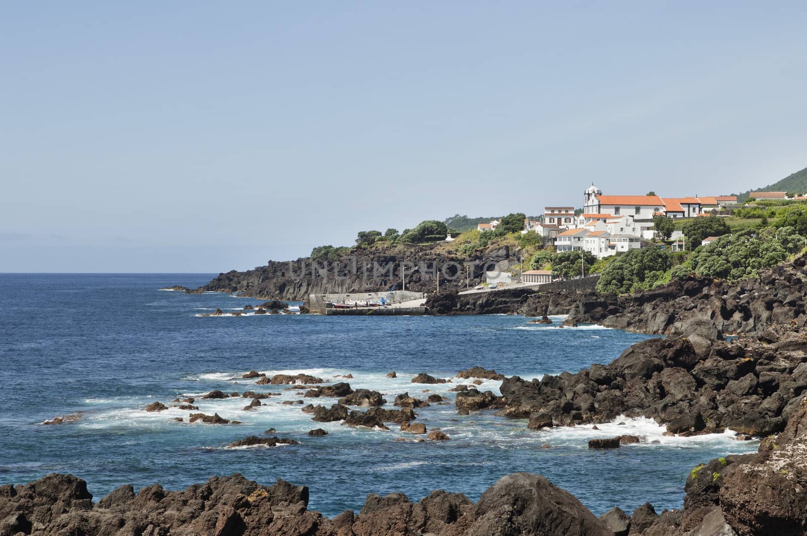 Volcanic coastline landscape of Pico island, Azores