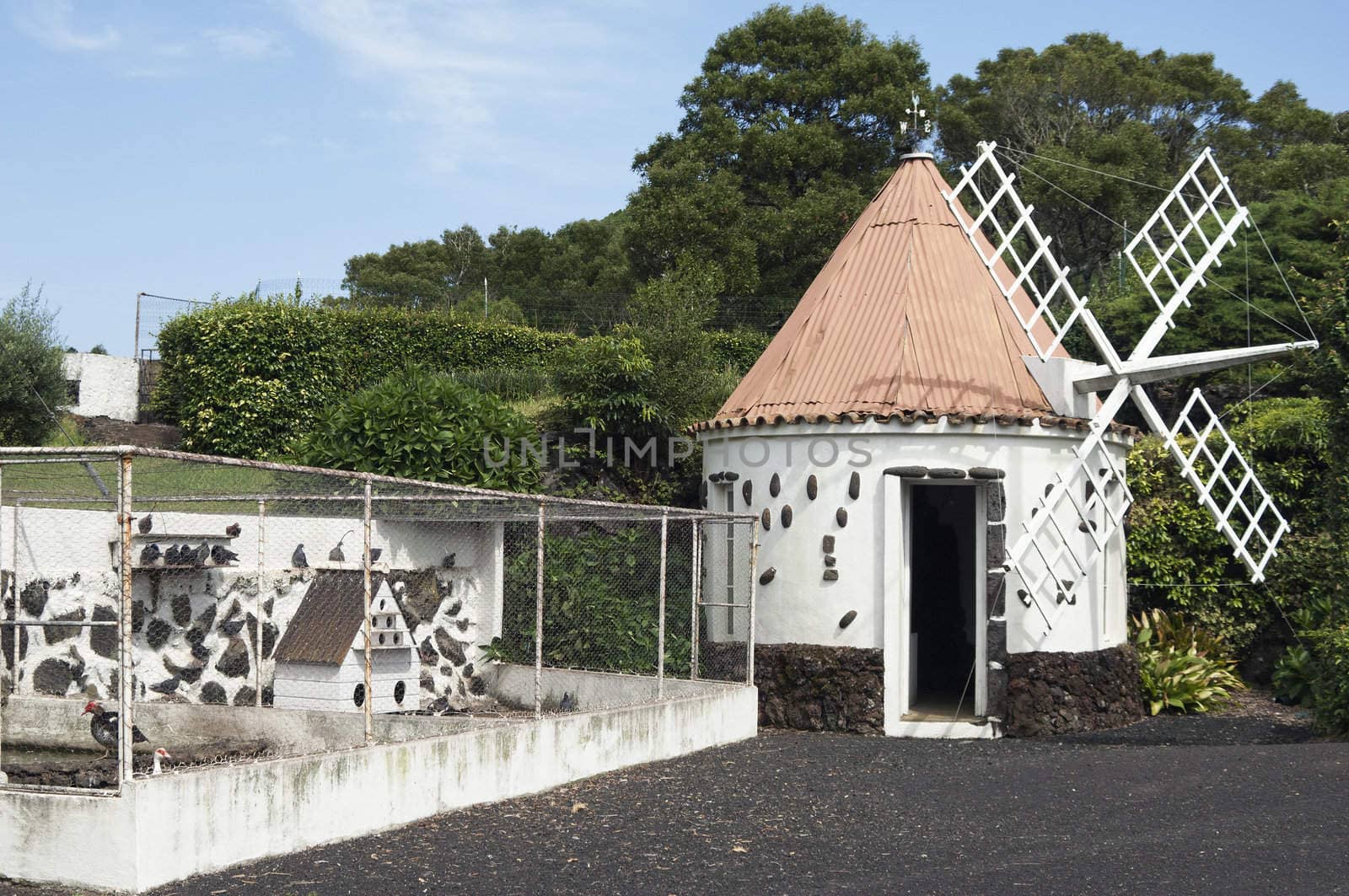 Dovecote and model windmill in an educational farm, Azores