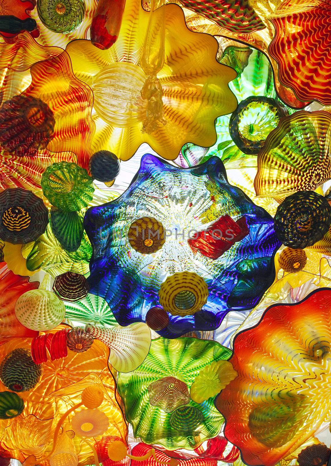 Ceiling glass art display in Tacoma WA.