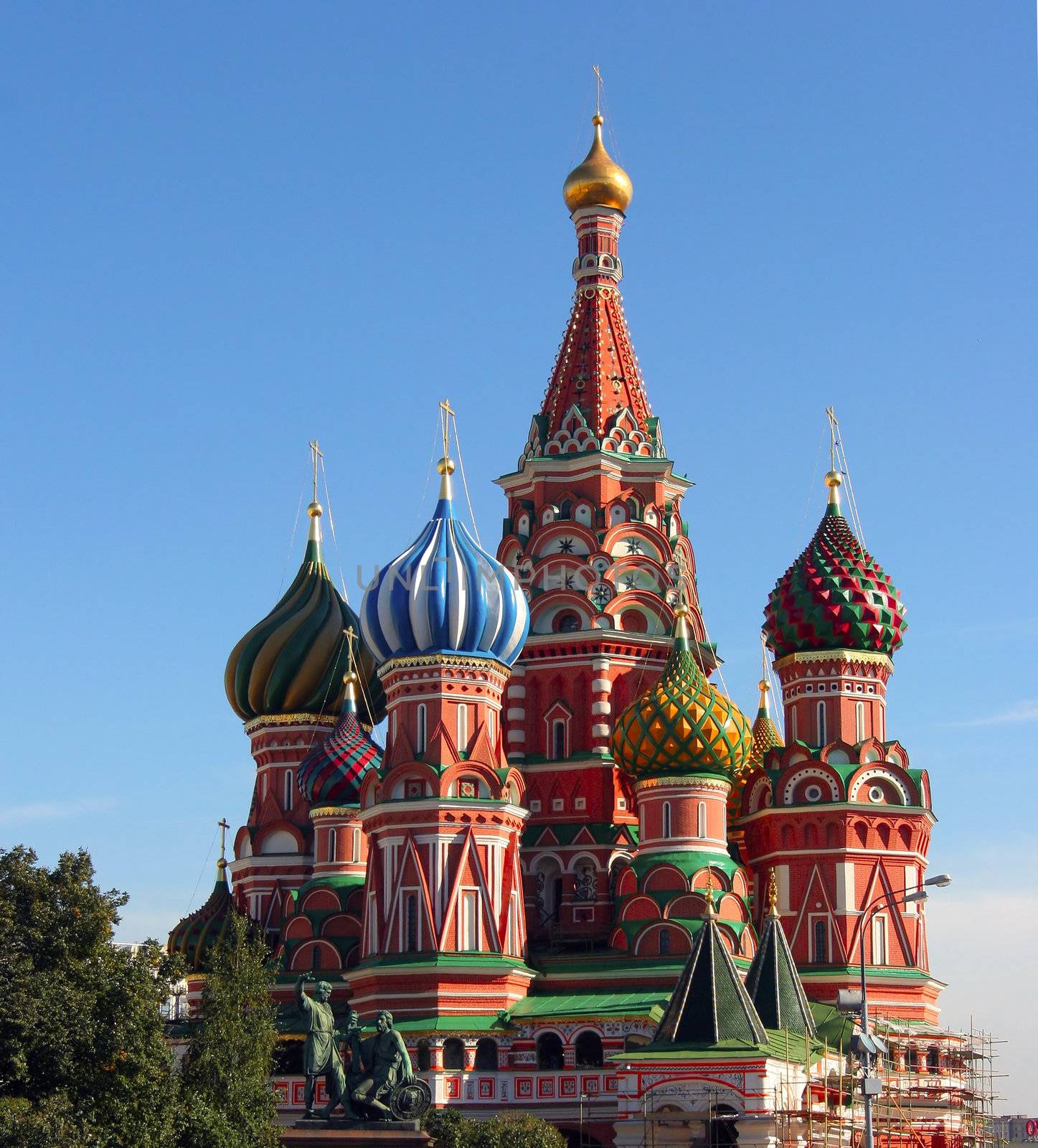 St. Basil cathedral in the Kremlin square in the main part of Moscow Russia.