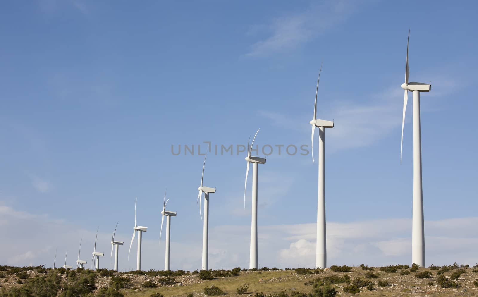 Dramatic Wind Turbine Farm in the Desert of California.