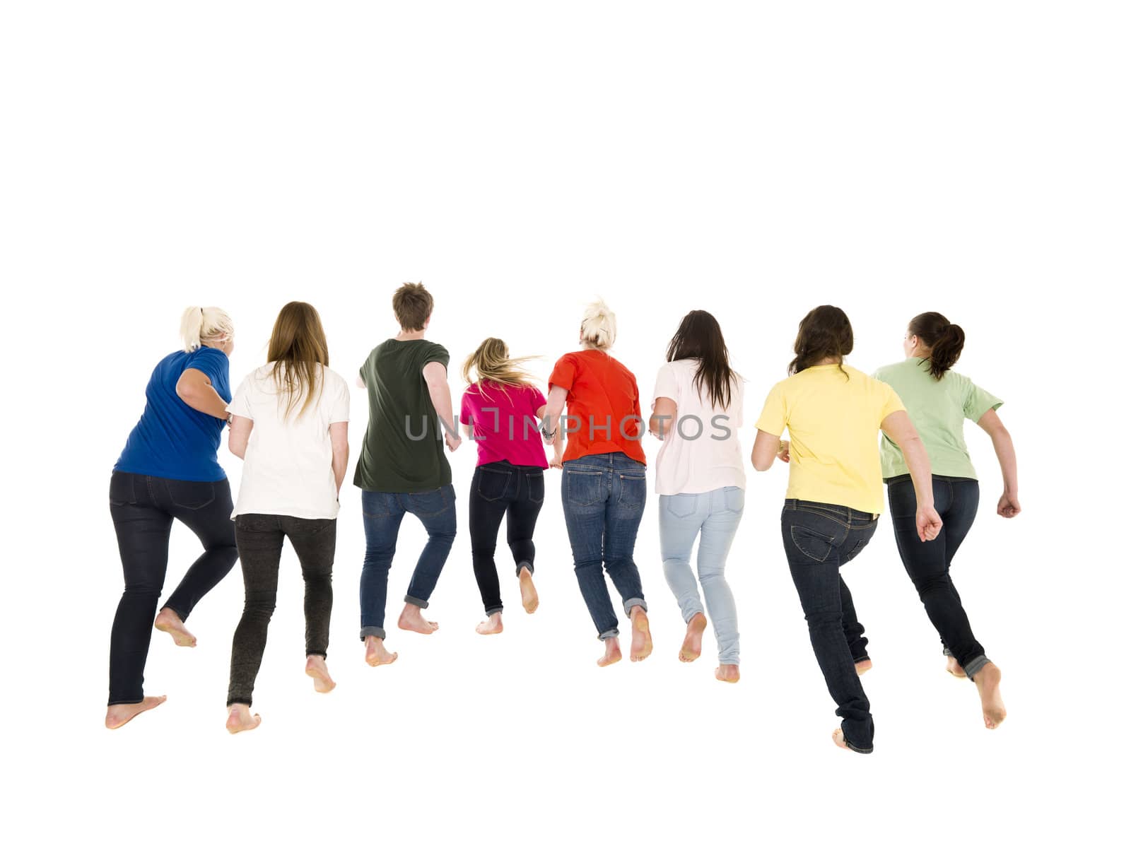 Colorfull people running on white background