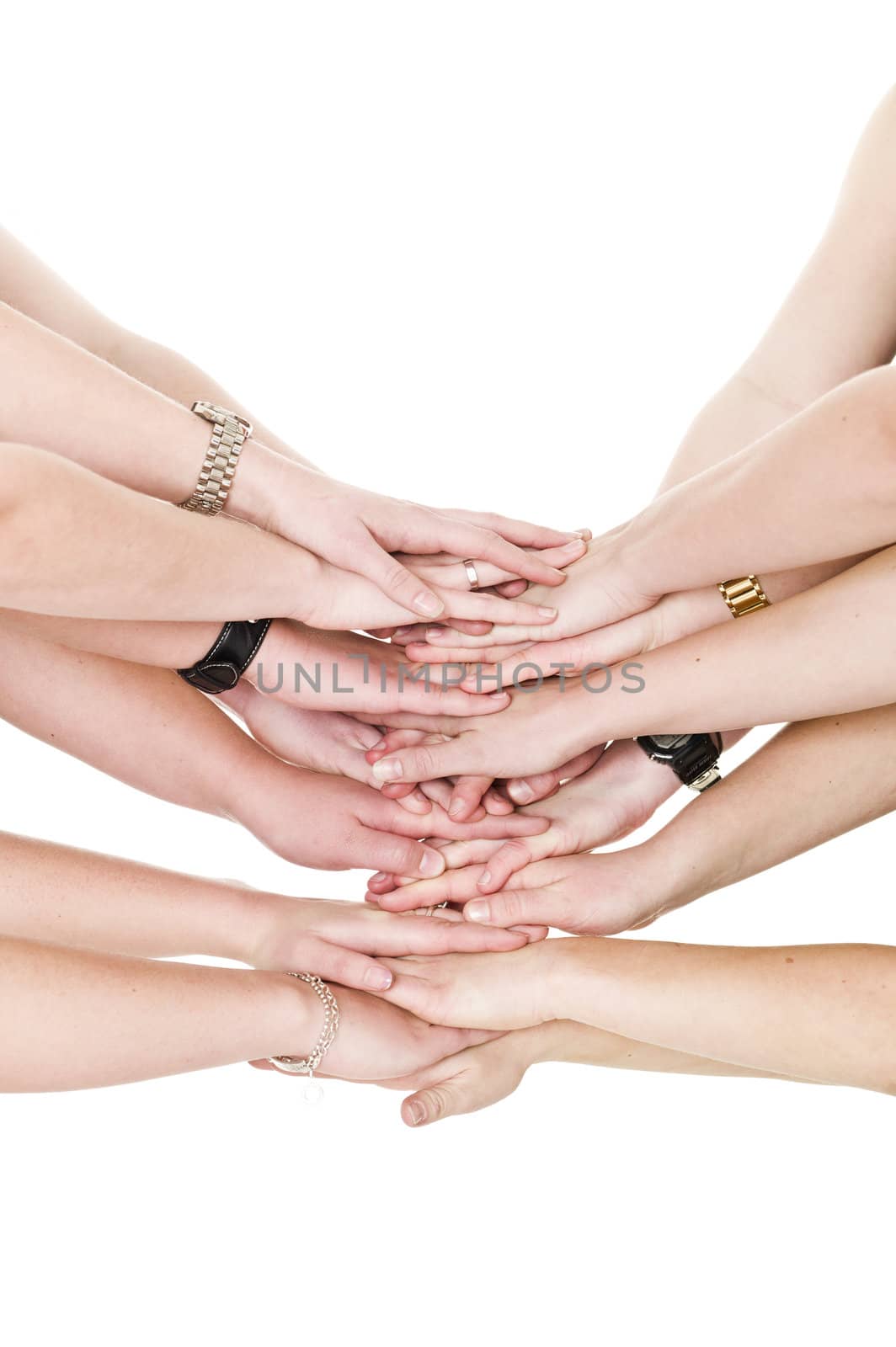 Large group of hands on top of each other