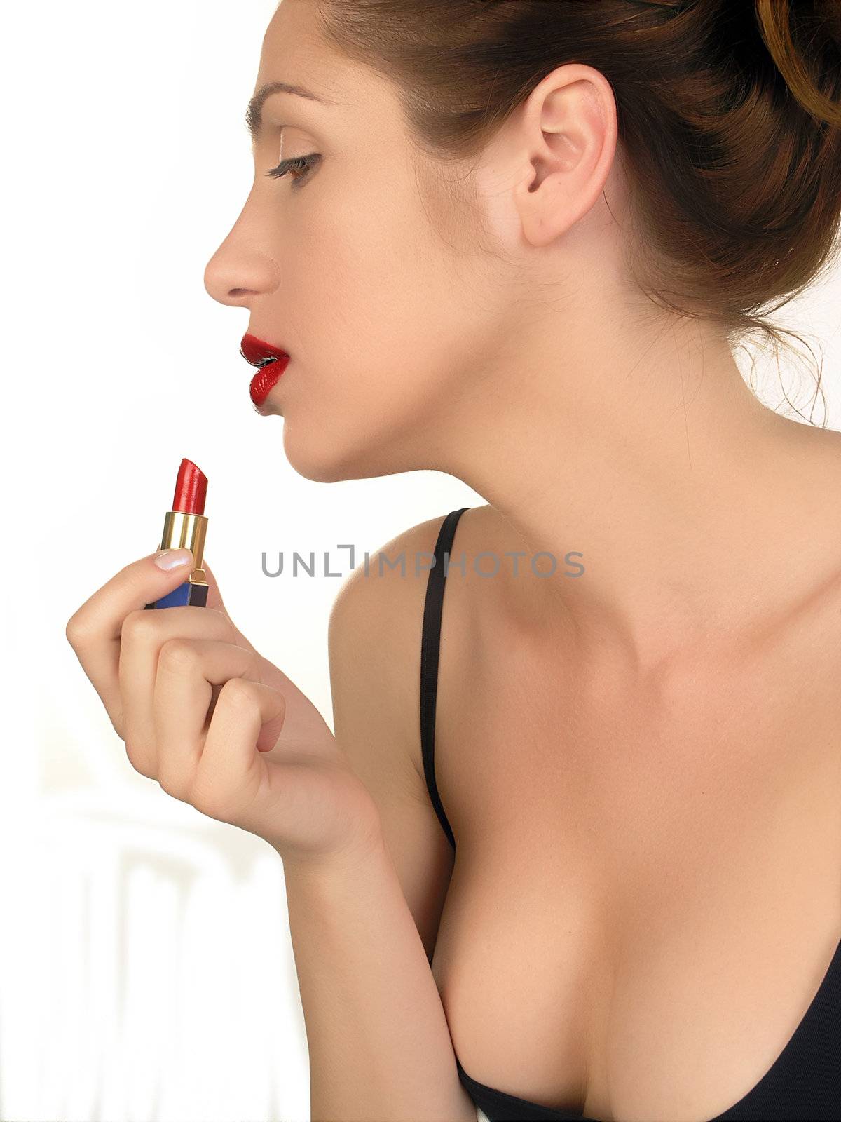 Lipstick in Hand, Profile of face,
