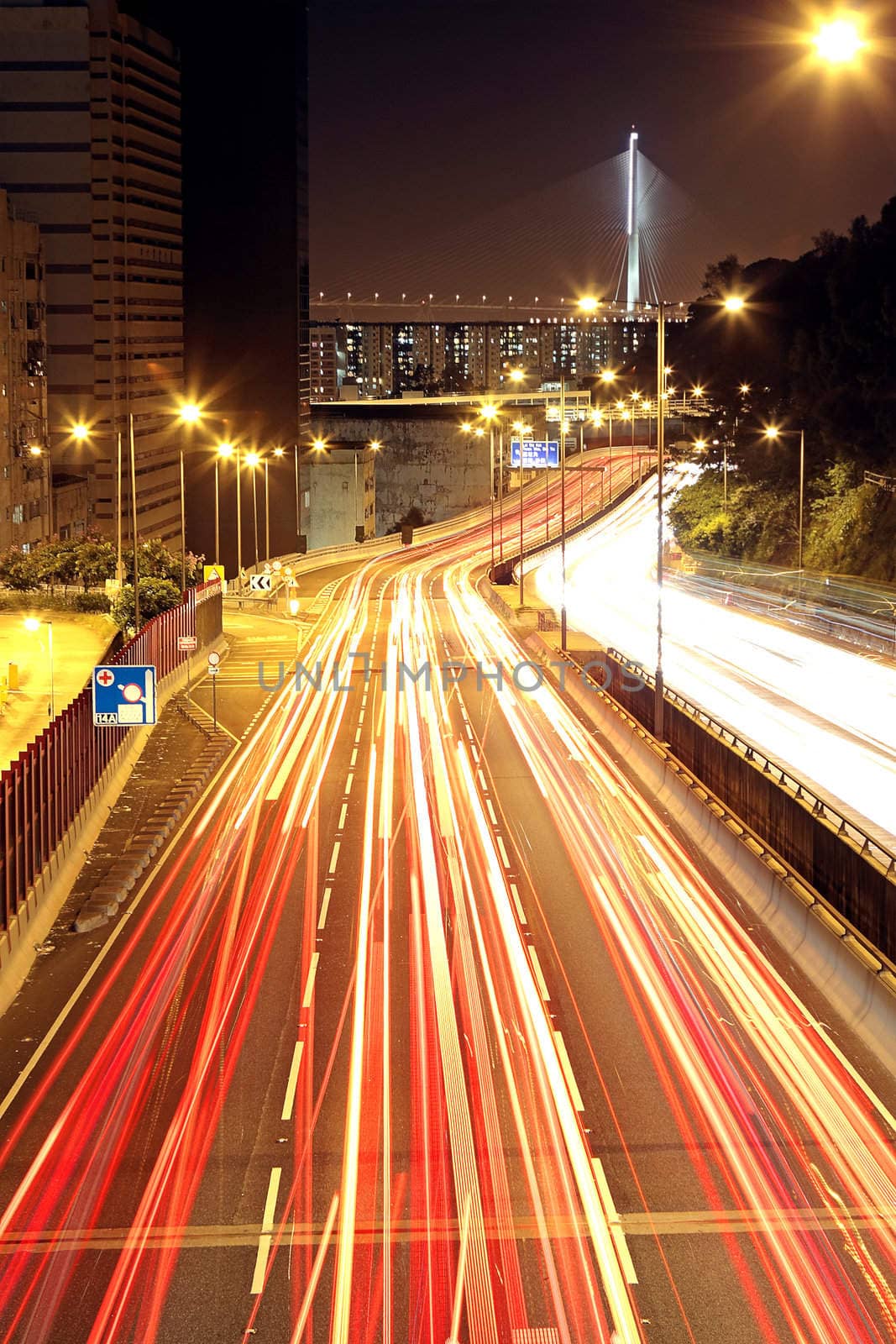 traffic through downtown at night 