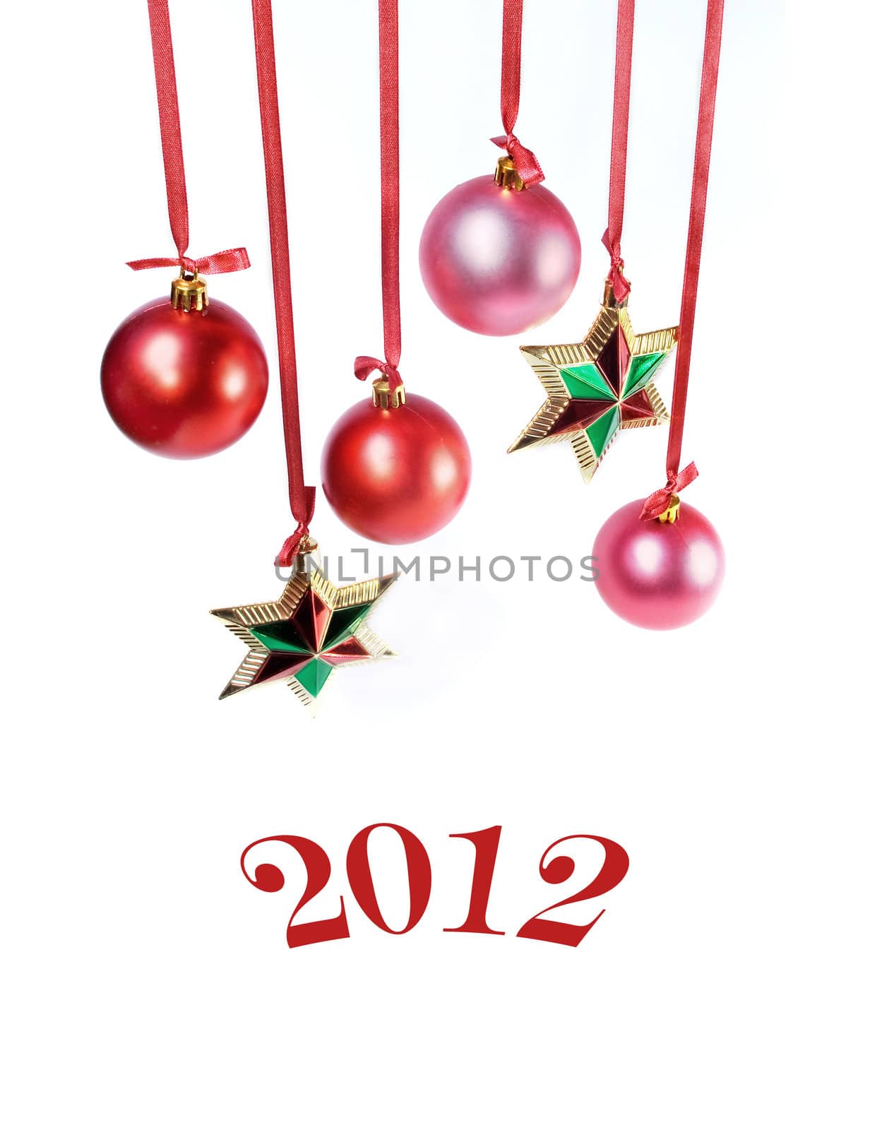 Christmas card with stars and red spheres 