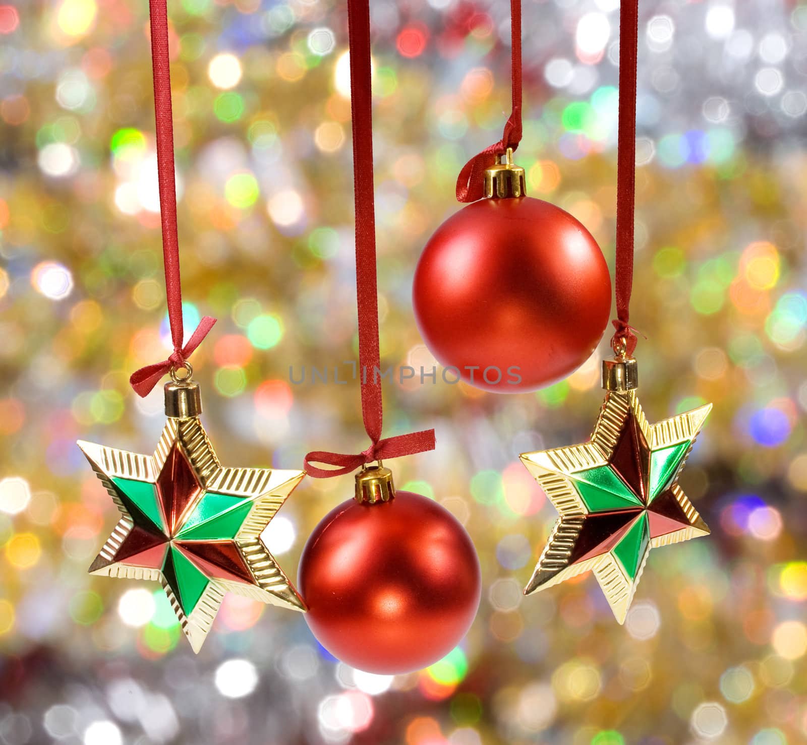 Christmas balls and stars on the color background by BIG_TAU