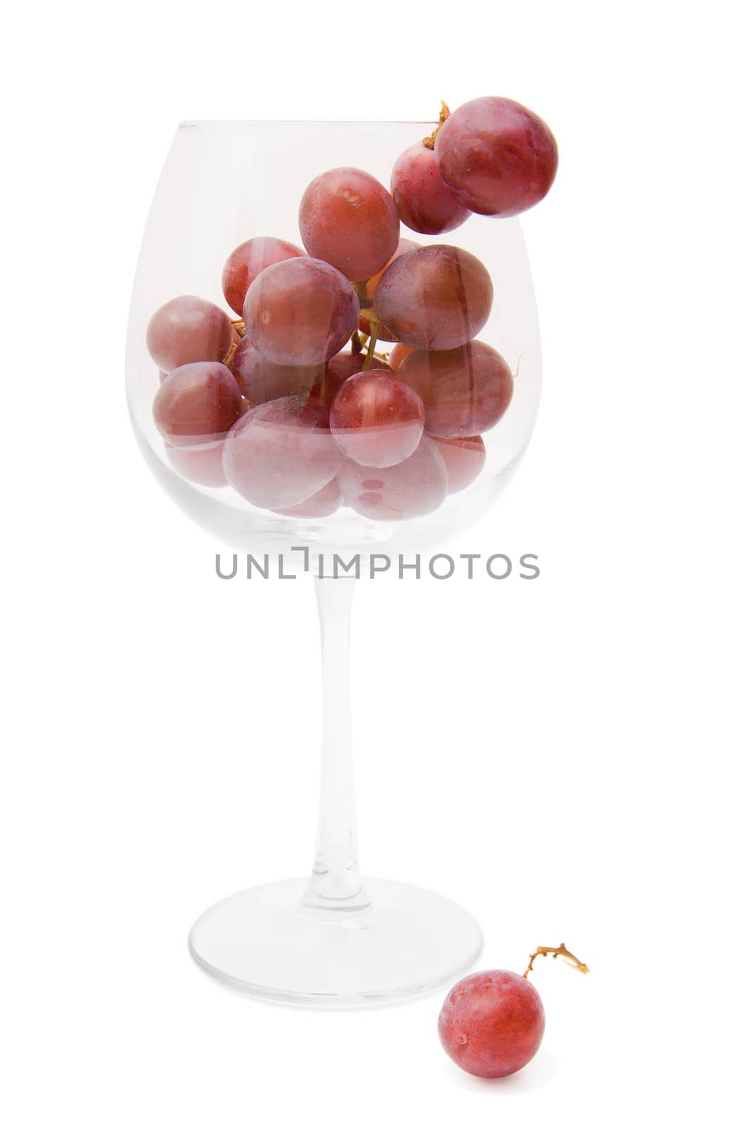 red grapes in a wine glass on a white background
