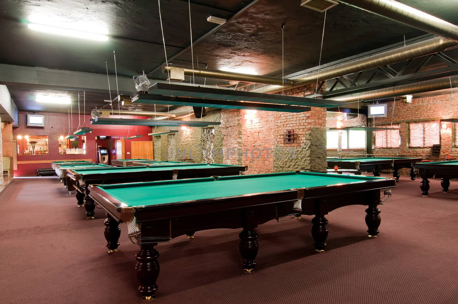 Shot of billiard room with tables, interior