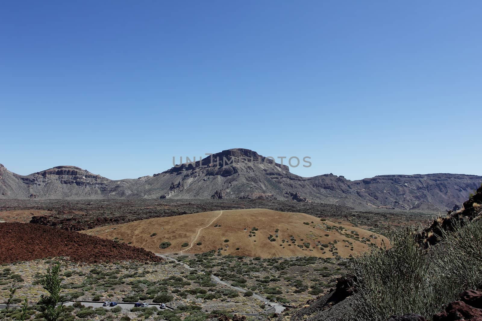 The outer caldera forming the main plateau in the Teide national park. The conical volcano El Tride spain's highest mountain sits in  the center of the plateau formed by the caldera