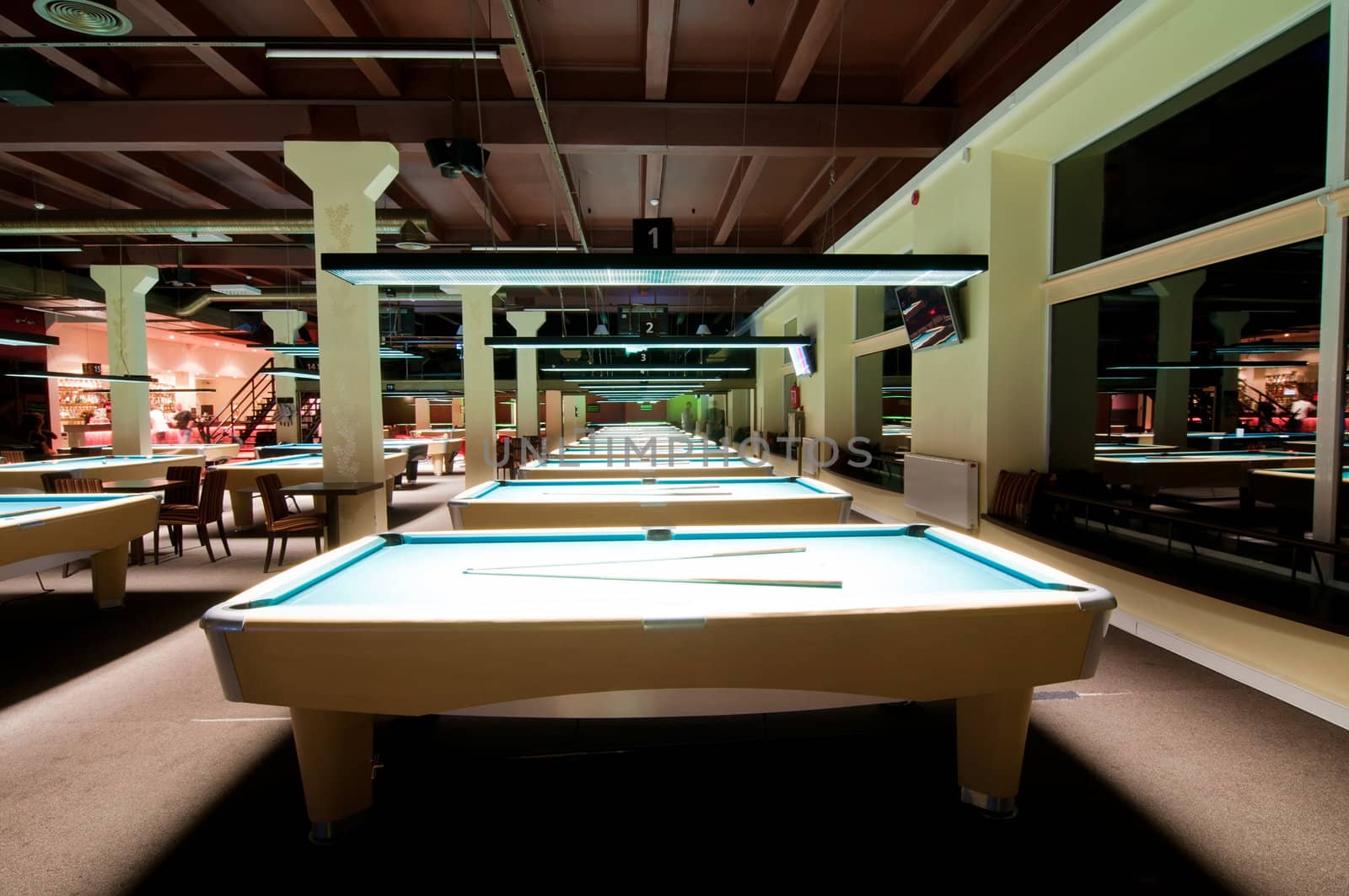 Shot of billiard room with tables, interior