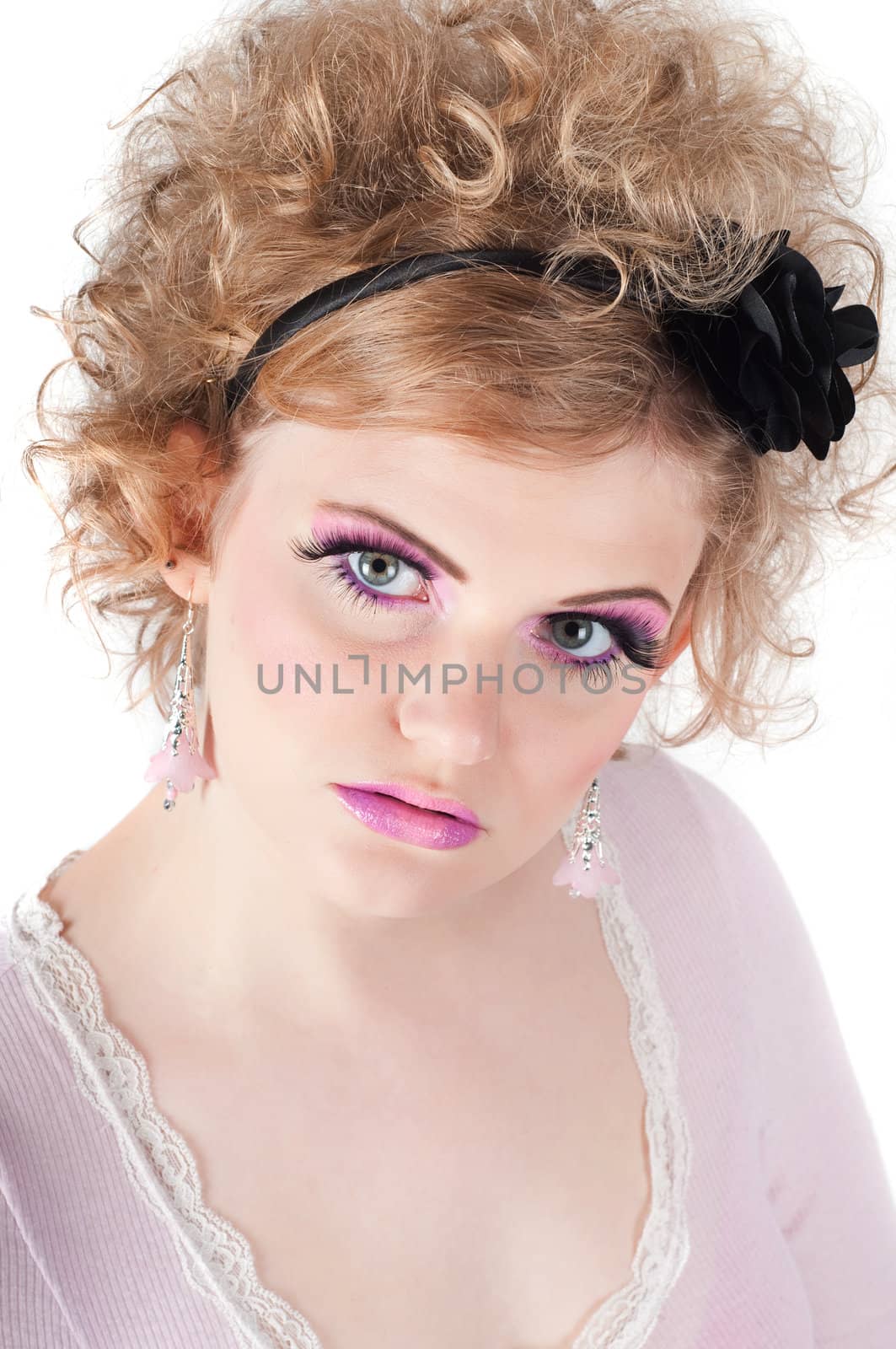 Portrait of young beautiful sexy tender blonde with fancy make-up