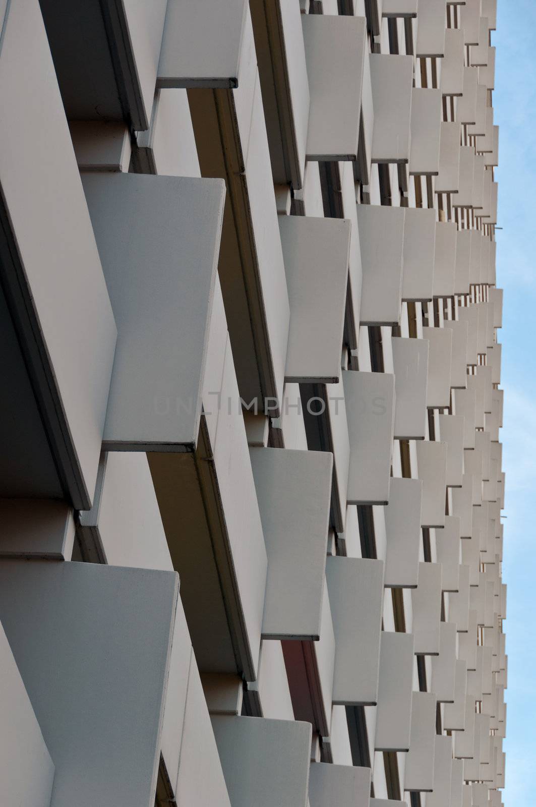 View on balconies of huge apartment building from the 70ths