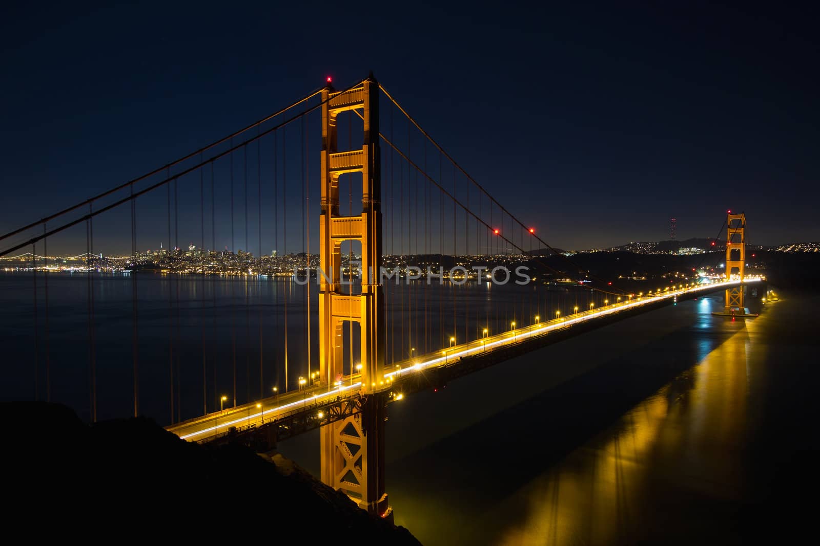 San Francisco Golden Gate Bridge and City Skyline Over the Bay at Blue Hour