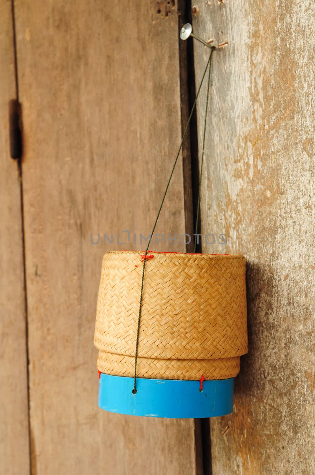 rice box made ​​of bamboo hang on the windows
