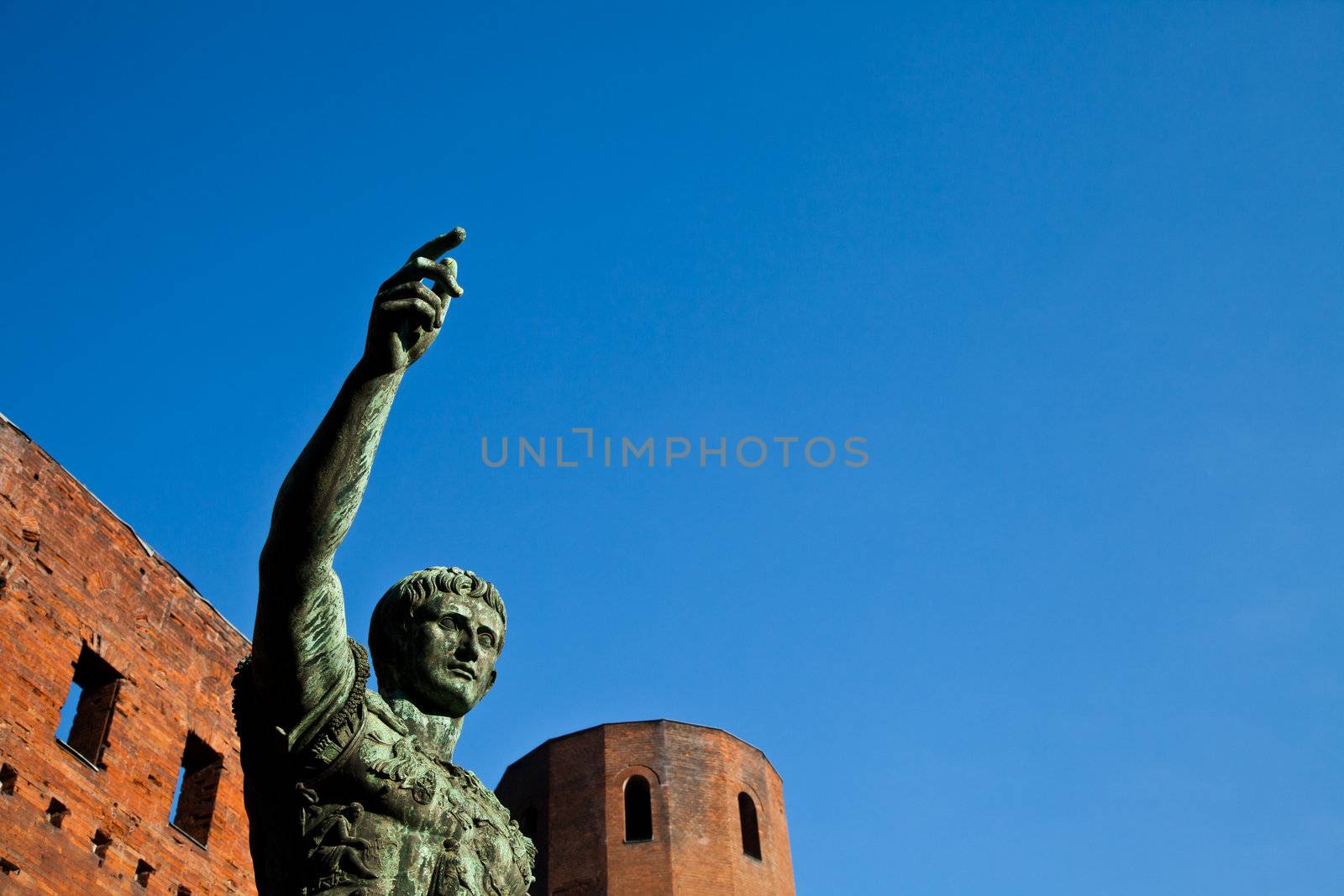 Statue of Cesare Augustus in Torino - Italy: concept of leadership