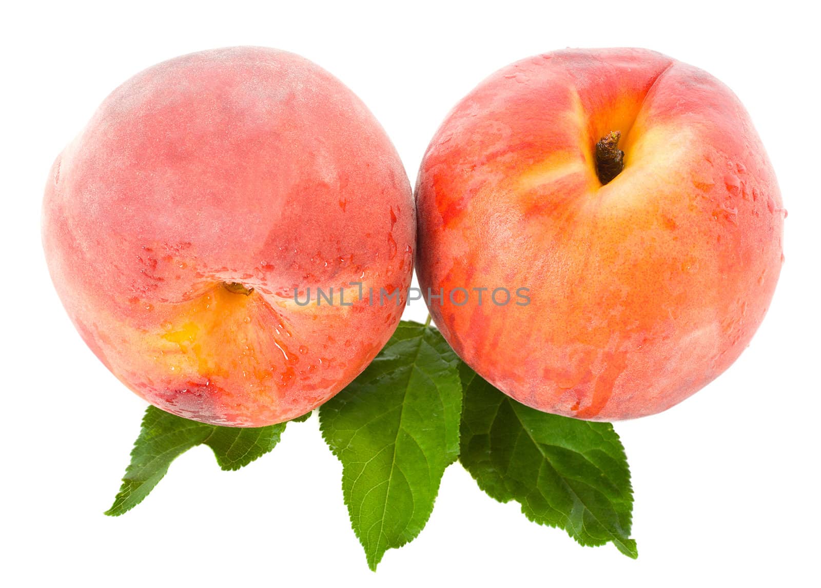 close-up ripe peaches, isolated on white