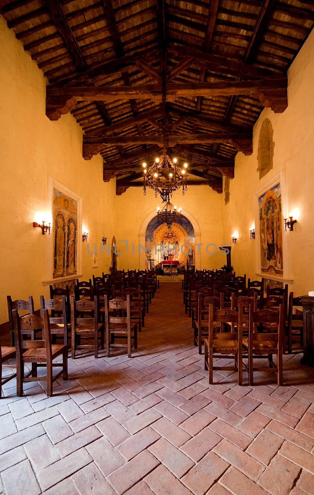 The inside of a small old church