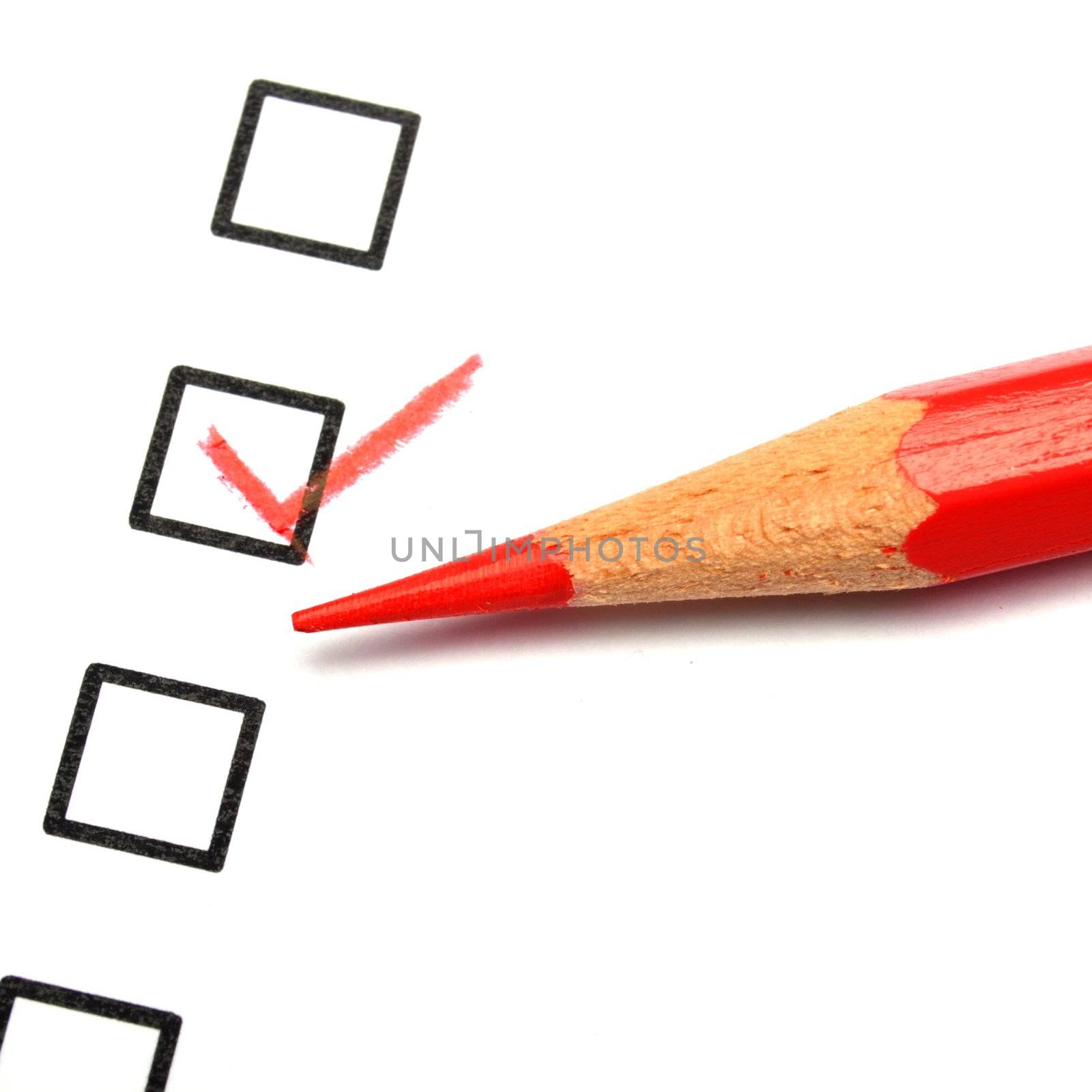 quality survey form with red pencil showing marketing concept